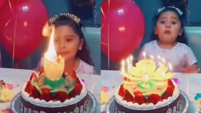 Niña se lleva gran susto con una velita mágica en su pastel de cumpleaños: video viral